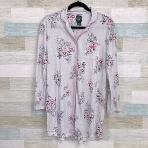 LAURA ASHLEY Floral Night Shirt Dress Blue Pink Womens Small